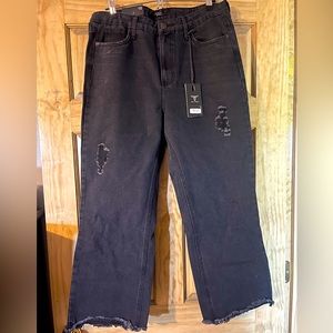 Distressed Wide Leg Cropped Jeans